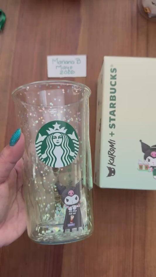 2025 KUROMI X STARBUCKS HONG KONG VASO VIDRIO CONFETTI